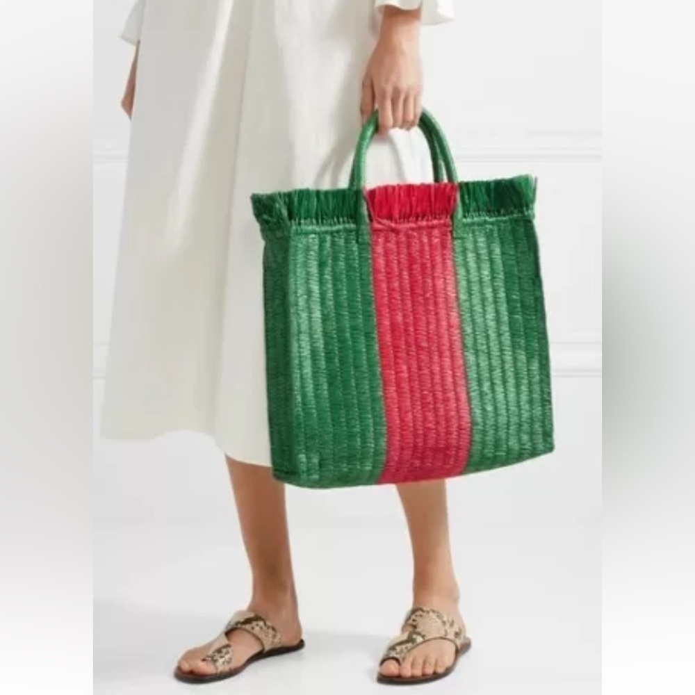 GUCCI Raffia Web “Cestino” Straw Tote Bag - Large